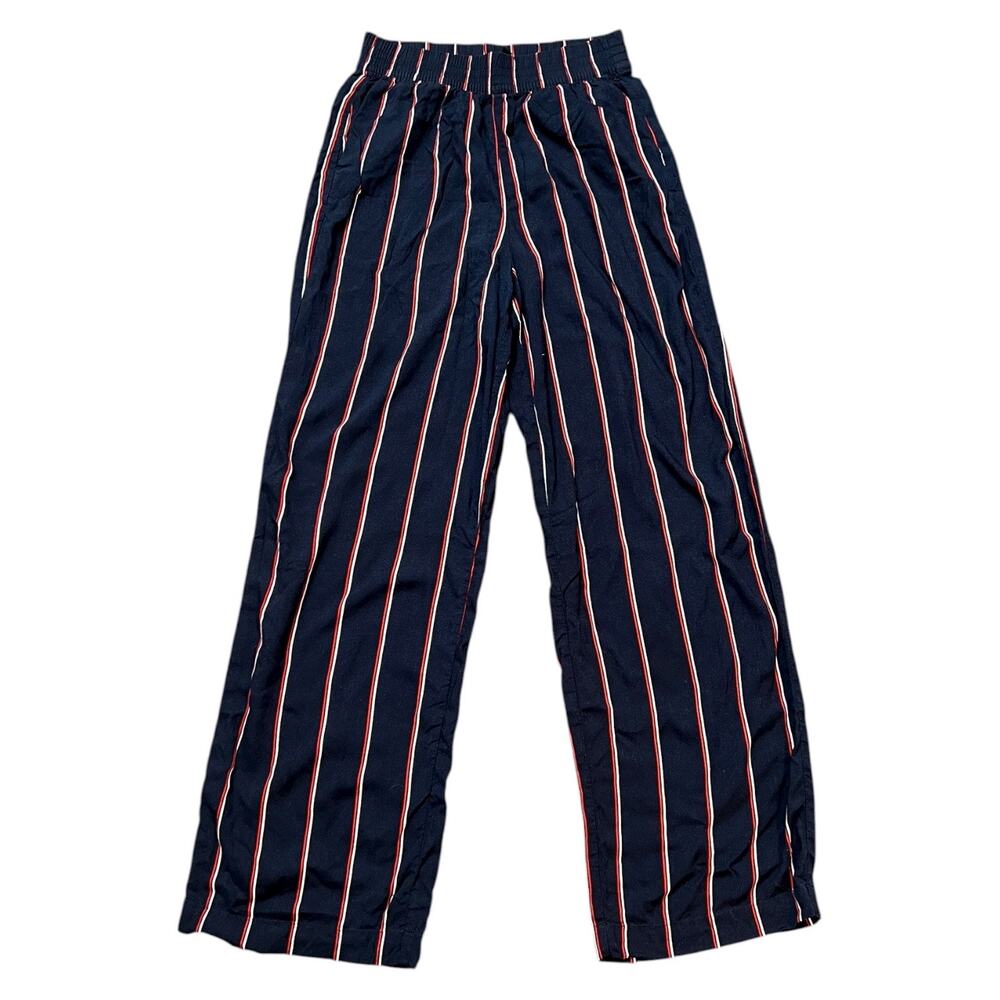 H&M Divided Striped Navy Red Straight Leg Pants Elastic Waist Pull-on 2